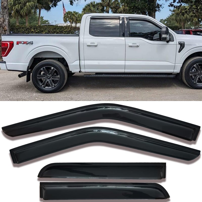 TONOYTIM حواجز المطر لنوافذ السيارة، واقيات الرياح الجانبية لسيارات فورد F-150 كرو كاب 2015-2025، وفورد F-250 F-350 F-450 سوبر ديوتي (سوبر كرو/كرو) كاب، مجموعة 4 قطع، ظل واقي للتهوية 94975 - Image 3